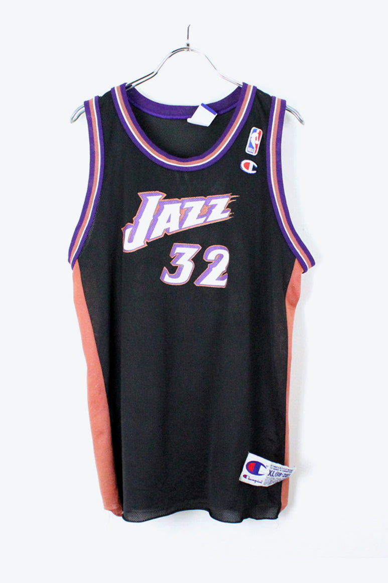 90'S JAZZ 32 KARL MALONE GAME SHIRT / BLACK [SIZE:S相当 USED]