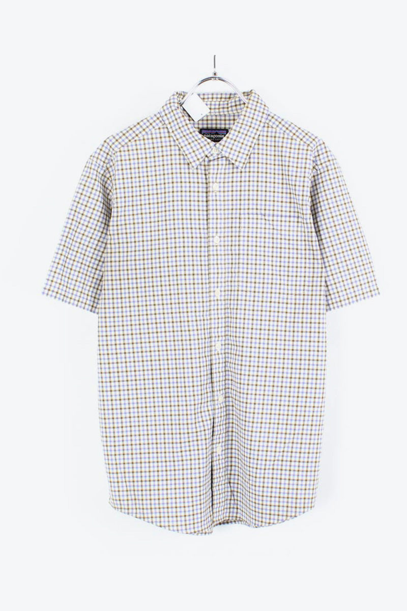 90'S S/S CHECK SHIRT / GRAY/BLUE/WHITE【SIZE:S USED】