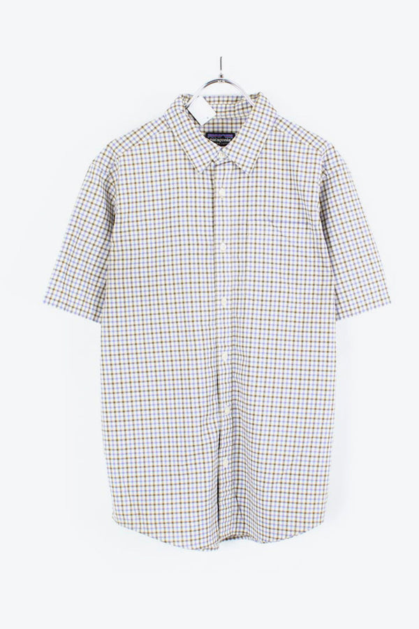 90'S S/S CHECK SHIRT / GRAY/BLUE/WHITE【SIZE:S USED】