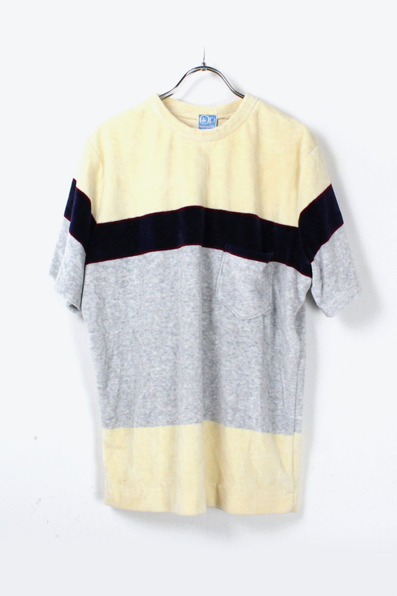 90'S VELOUR T-SHIRT / NAVY/OFFWHITE [SIZE:L USED]