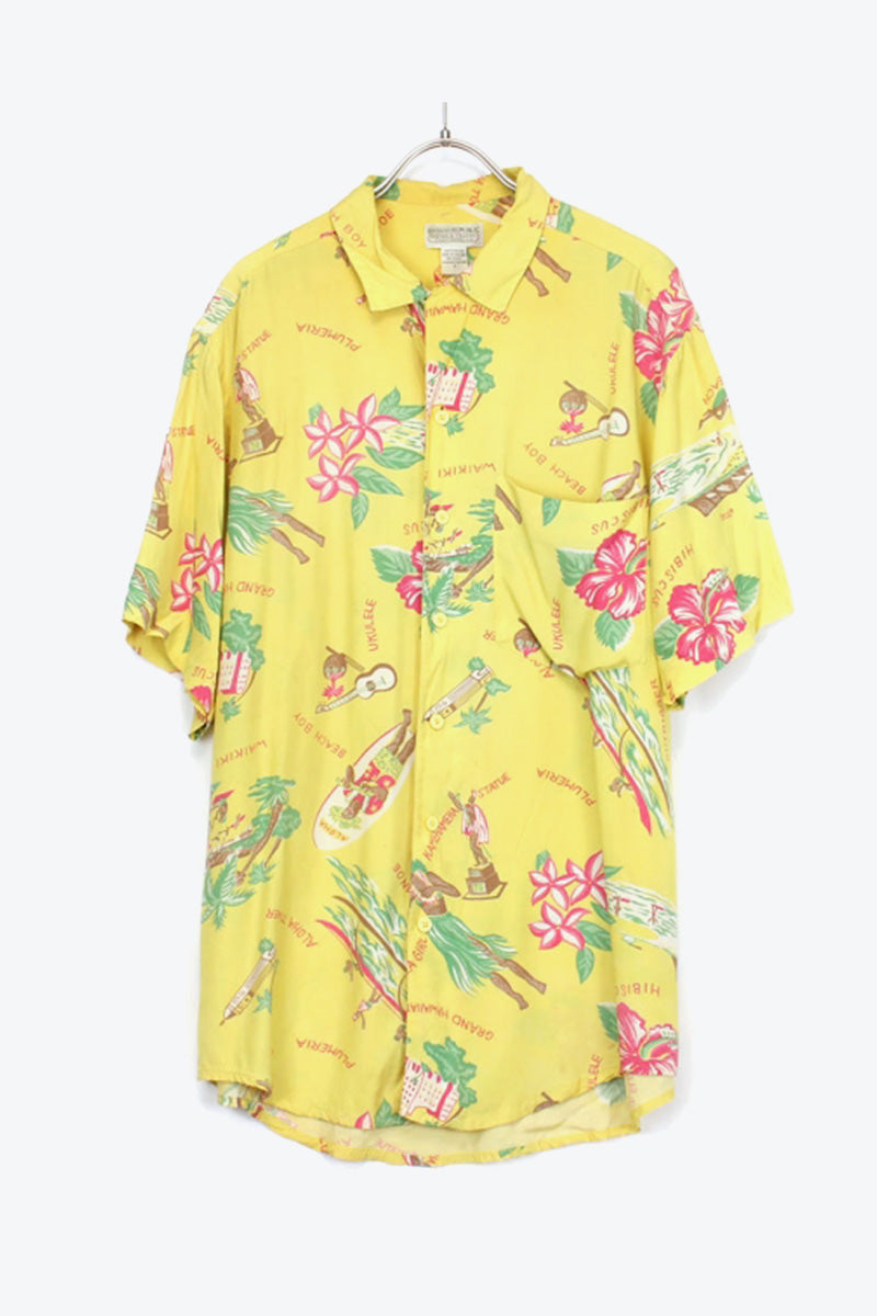 HAWAIIAN RAYON SHIRT / YELLOW【SIZE:M相当 USED】