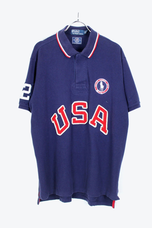 S/S USA OLYMPIC POLO SHIRT / NAVY【SIZE:XL USED】