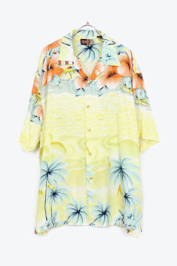 S/S RAYON HAWAIIAN SHIRT / YELLOW【SIZE:XL USED】