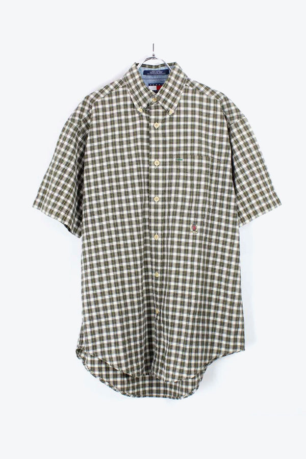 90'S S/S BD CHECK SHIRT / GREEN/WHITE【SIZE:S USED】