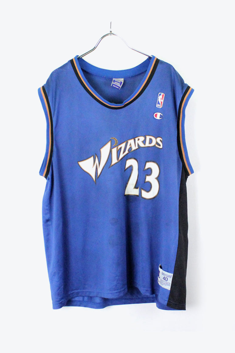 90'S WIZARDS 23 MICHEAEL JORDAN GAME SHIRT / BLUE/BLACK [SIZE:M相当 USED]