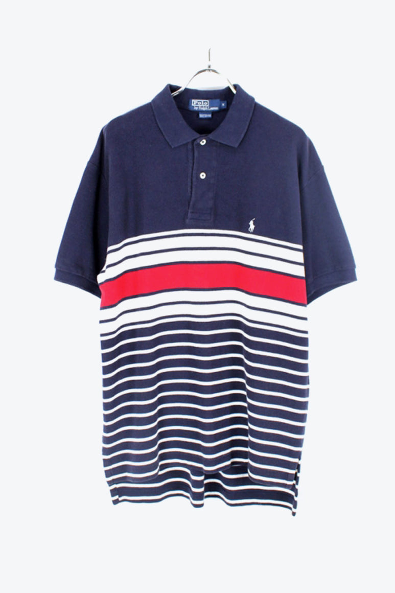 S/S KNIT POLO BORDER / NAVY/RED【SIZE:M USED】