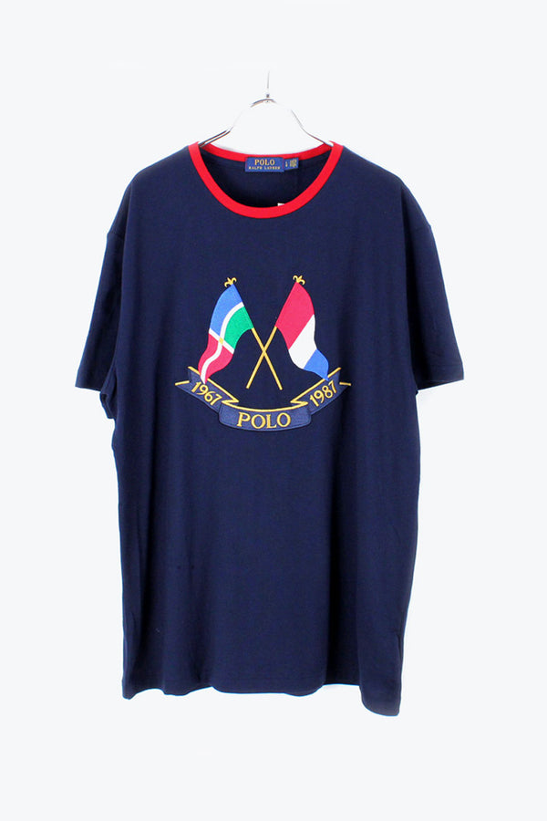 S/S CROSS FLAG EMBROIDERY T-SHIRT / NAVY [NEW][30%OFF]