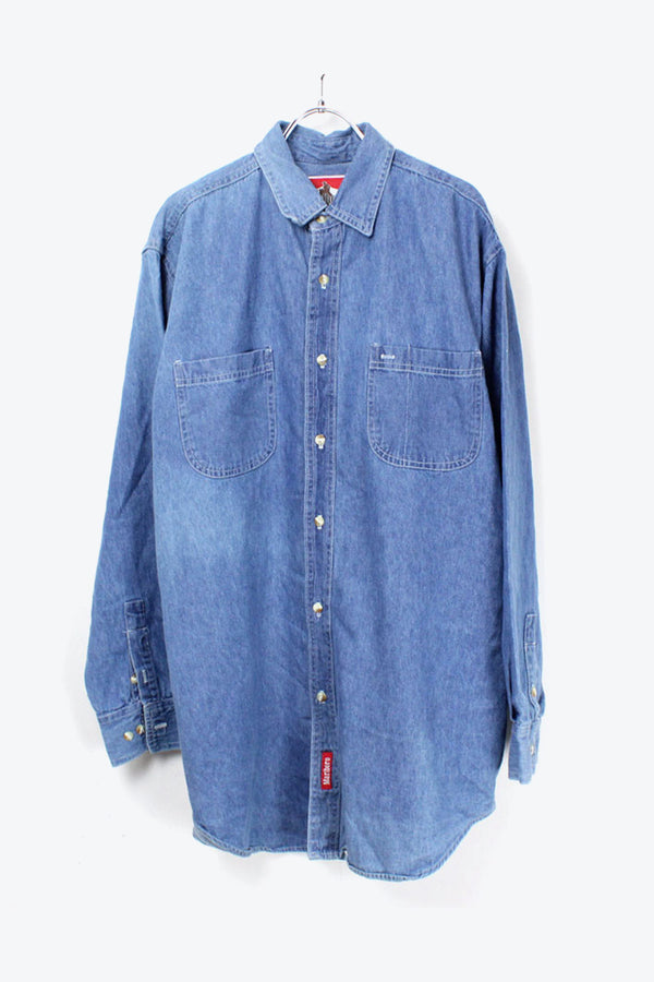 MADE IN USA 90'S DENIM L/S SHIRT / INDIGO [SIZE: L USED]