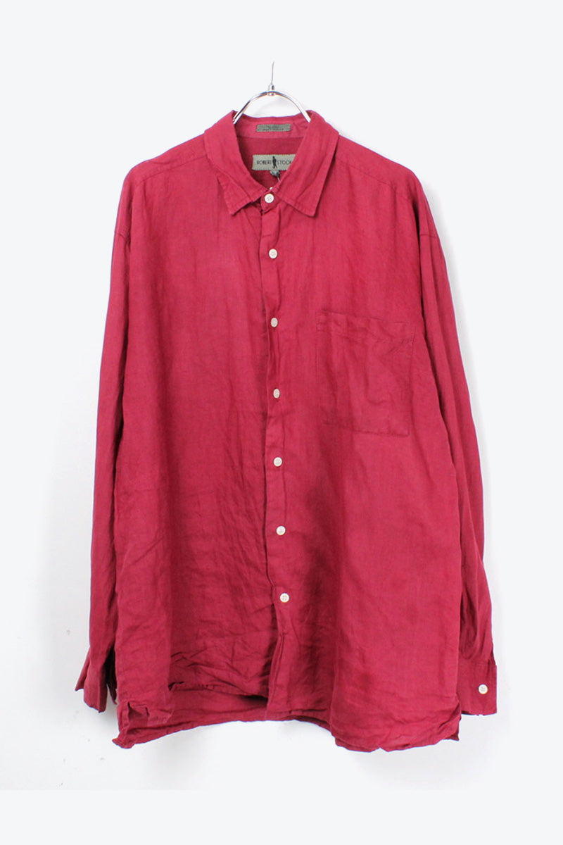 90'S L/S LINEN SHIRT / BURGUNDY [SIZE: M USED]