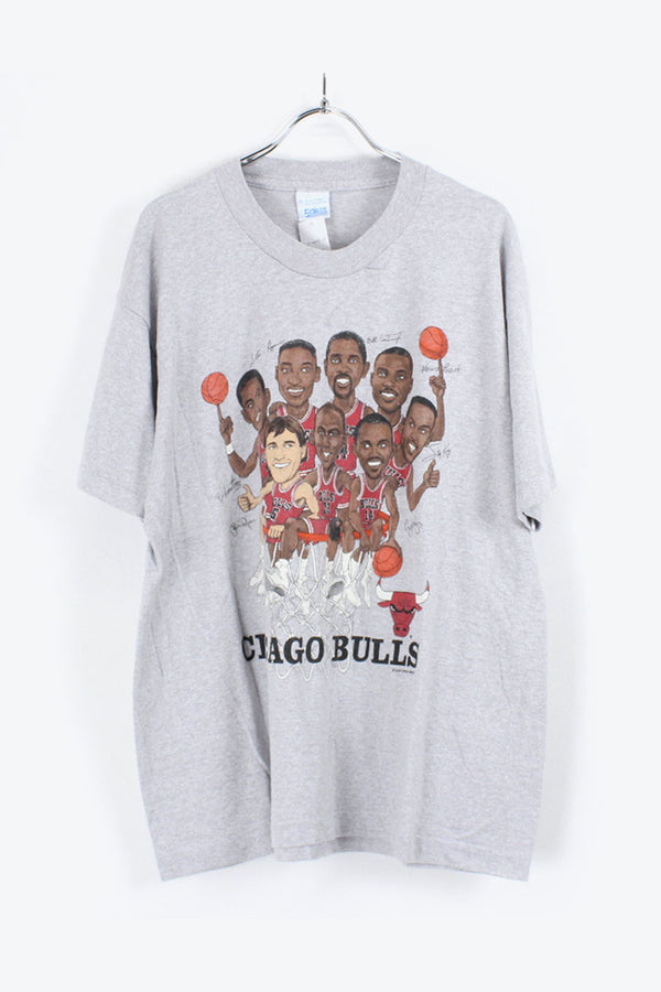 90'S S/S CHICAGO BULLS PRINT T-SHIRT / GREY/MULTI [SIZE:XL USED]