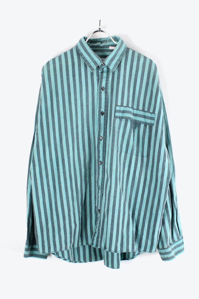 MADE IN USA 90'S L/S STRIPE SHIRT / BLUE BLACK [SIZE: L相当 USED]