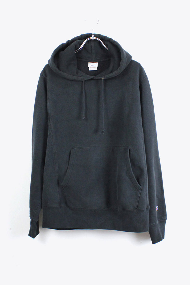 ONE POINT REVERSE WEAVE PULLOVER SWEAT HOODIE / BLACK [SIZE: S USED]