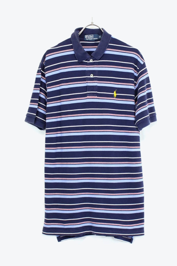 S/S COTTON BORDER POLO SHIRT / NAVY [SIZE: M USED]