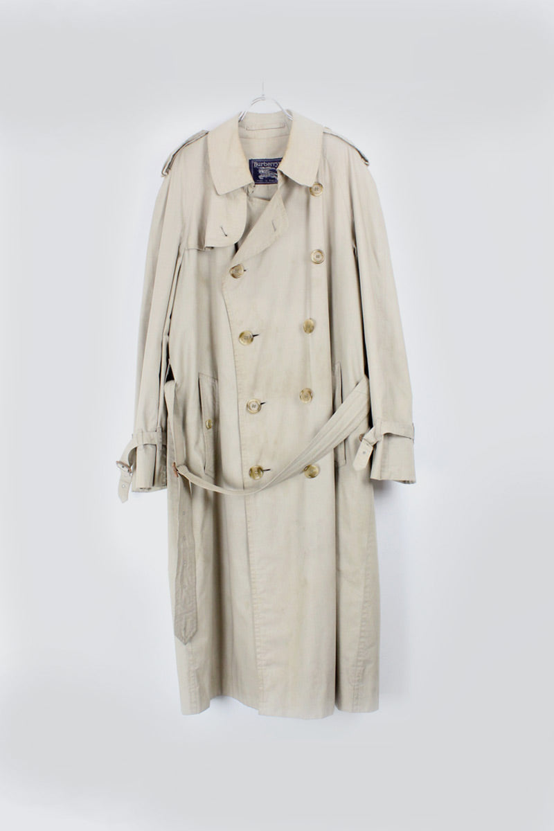 MADE IN ENGLAND 80-90S DOUBLE TRENCH COAT / BEIGE [SIZE: 50R USED]