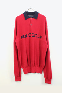 90'S L/S COTTON KNIT POLO SHIRT / RED NAVY [SIZE: M USED]