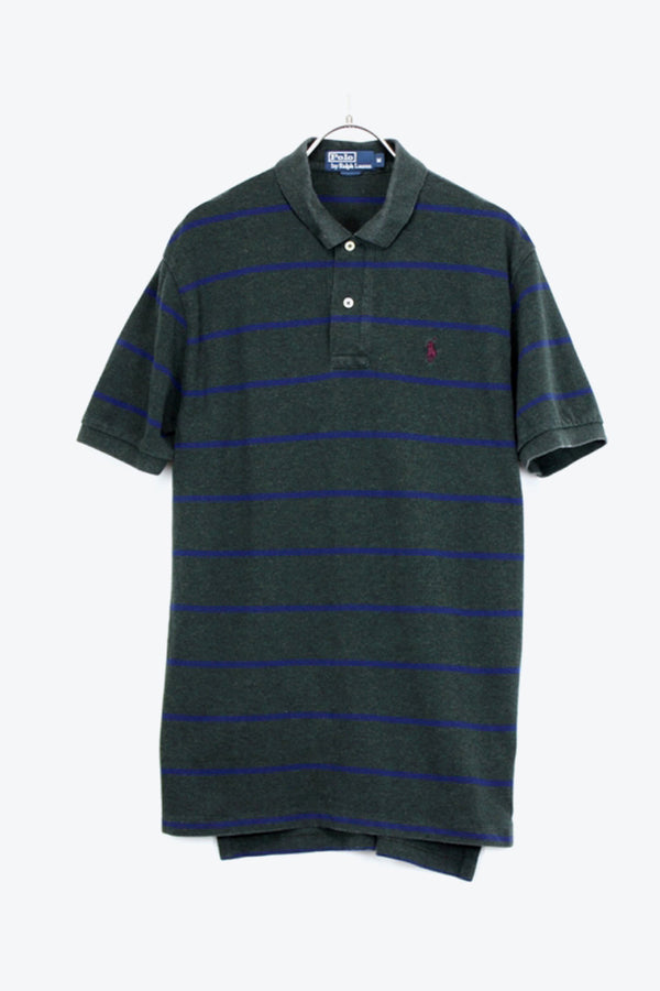 S/S COTTON BORDER POLO SHIRT / GREEN [SIZE:M USED]