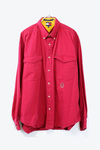 90'S L/S BD COTTON SHIRT / RED [SIZE: XL USED]