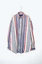 画像をギャラリービューアに読み込む, 90&#39;S L/S B.D STRIPE SHIRT / BLUE / MULTI [SIZE: XL DEADSTOCK/NOS]
