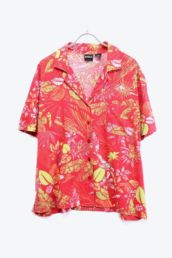S/S OPEN COLLAR HAWAIIAN SHIRT / RED [SIZE:M equivalent USED]
