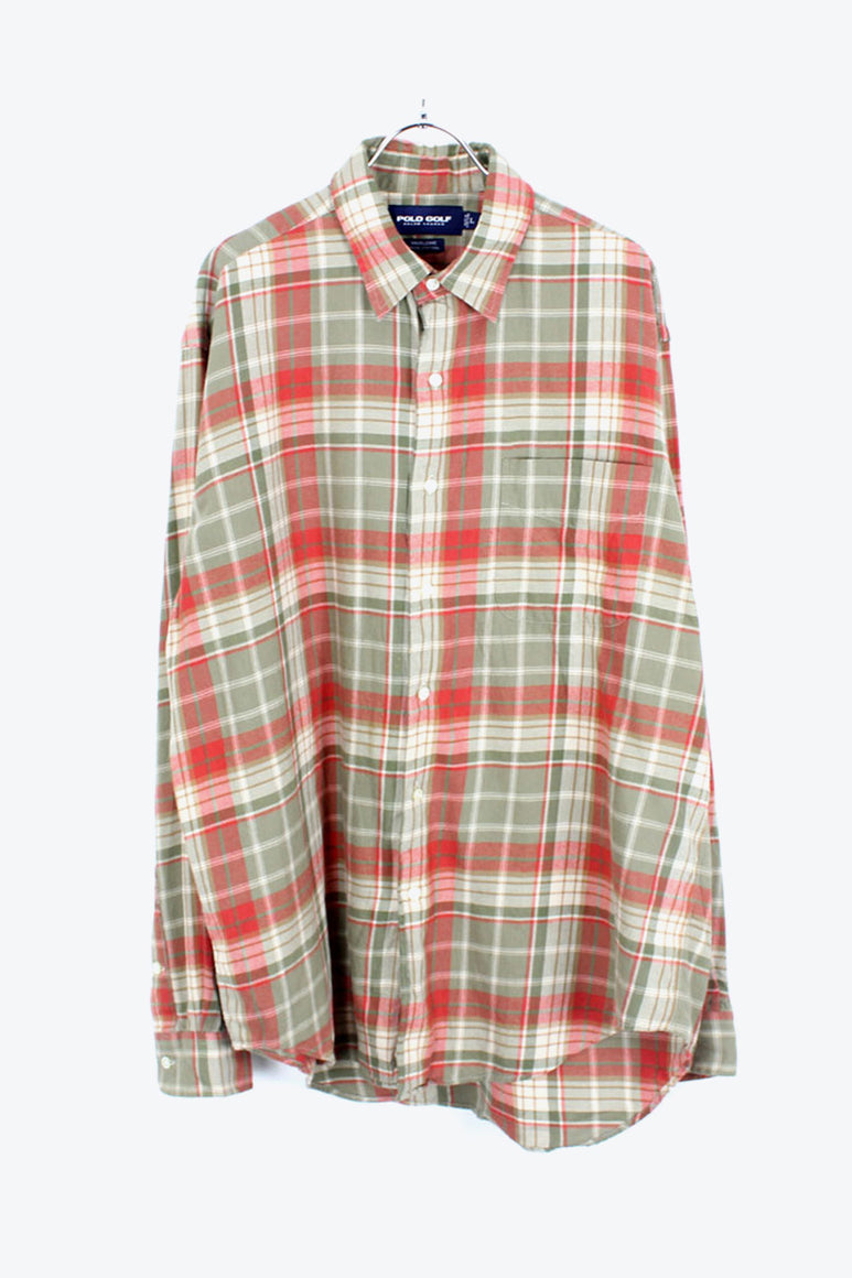 L/S CHECK SHIRT / KHAKI RED [SIZE: L USED]