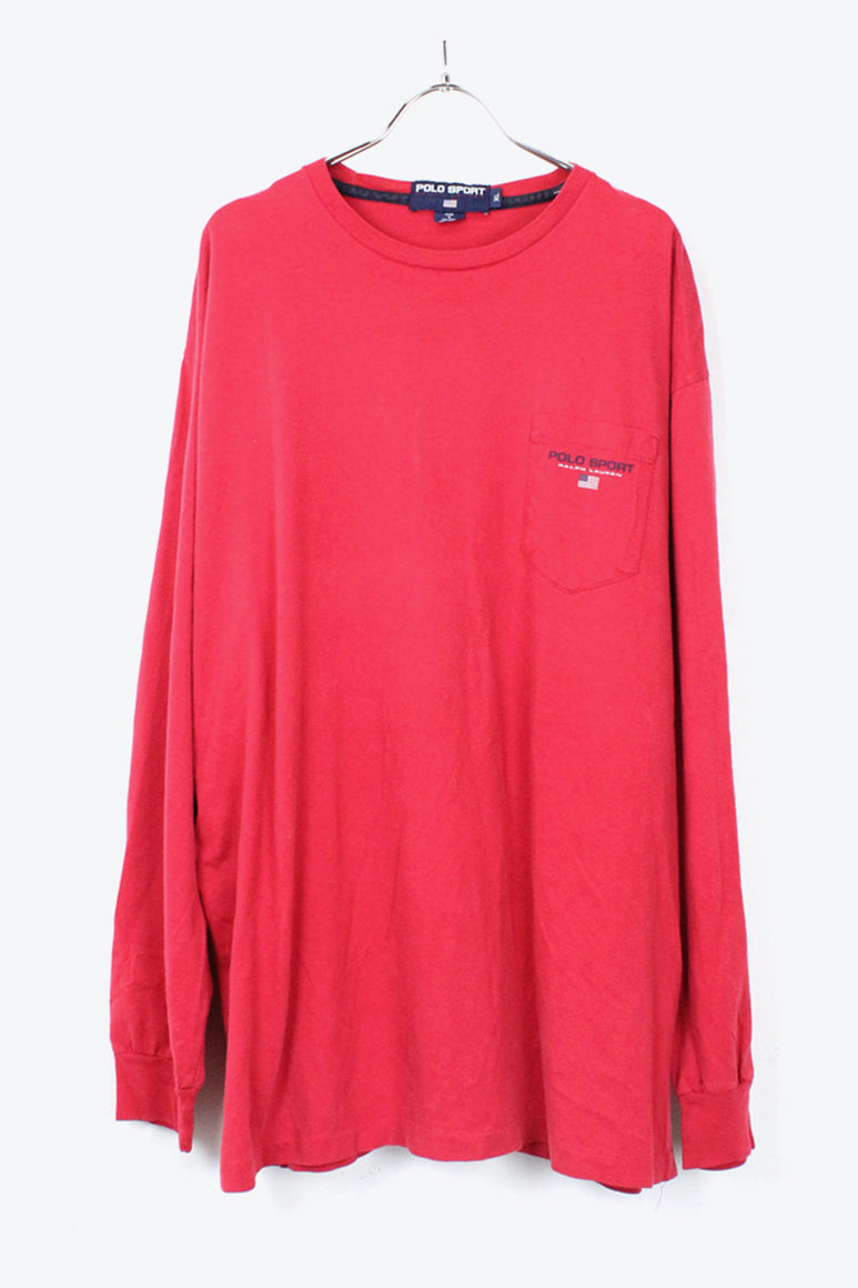MADE IN USA 90'S L/S POCKET T-SHIRT / RED [SIZE: XL USED]