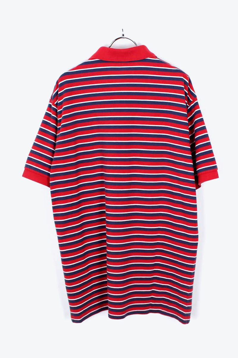 S/S BORDER POLO SHIRT / NAVY/RED【SIZE:L USED】