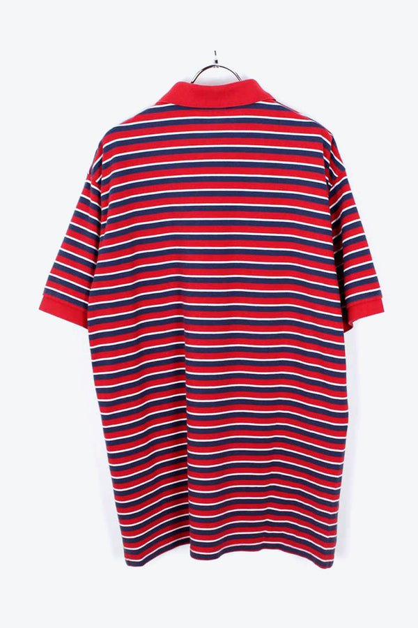 S/S BORDER POLO SHIRT / NAVY/RED【SIZE:L USED】