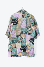 画像をギャラリービューアに読み込む, 90&#39;S S/S PATTERN SHIRT / MINT/PURPLE【SIZE:M USED】
