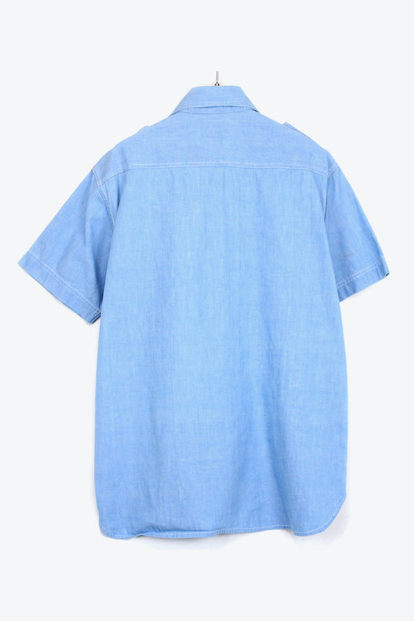 80'S S/S DENIM SHIRT / LIGHT BLUE【SIZE:M USED】