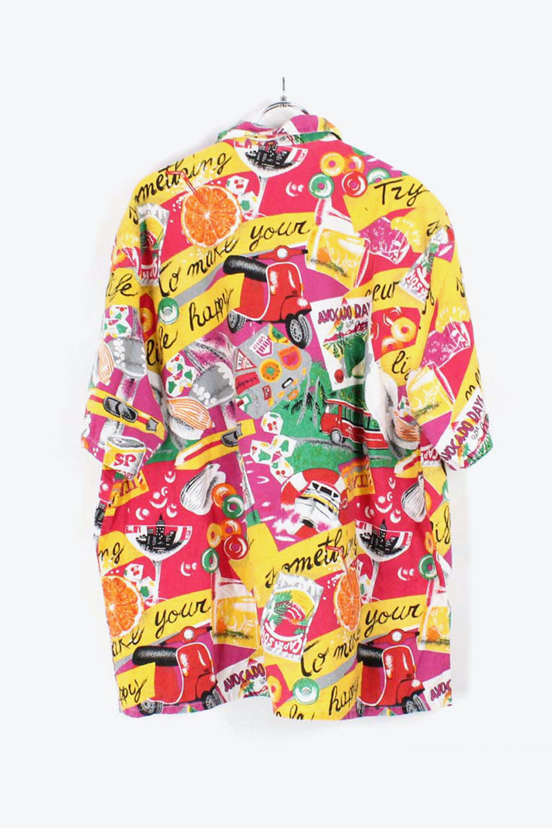 MADE IN USA 90'S S/S PATTERN SHIRT / MULTI【SIZE:L USED】