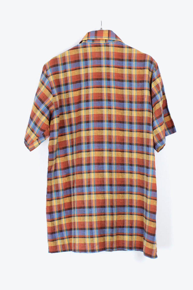 90'S S/S CHECK SHIRT / BROWN/BLUE【SIZE:M相当 USED】