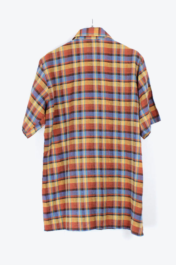 90'S S/S CHECK SHIRT / BROWN/BLUE【SIZE:M相当 USED】