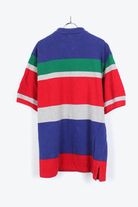 90'S S/S BORDER POLO SHIRT / BLUE/RED/GREEN【SIZE:L相当 USED】