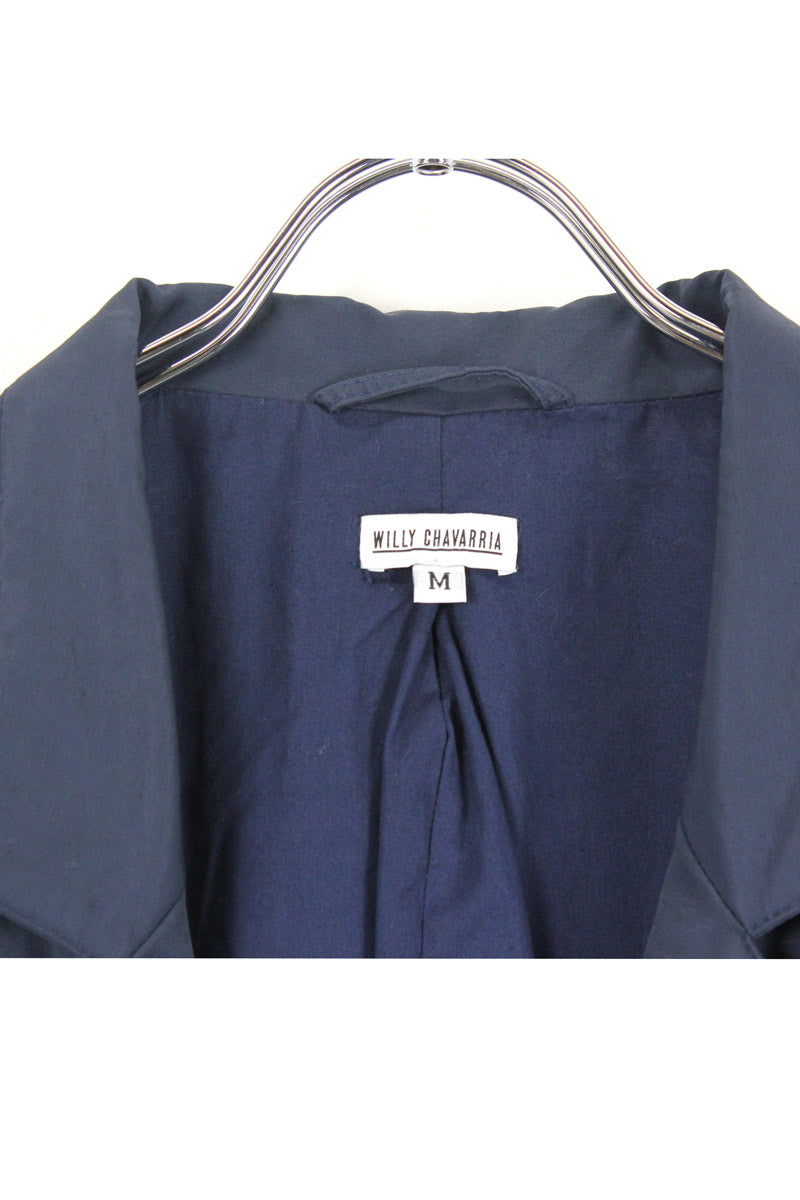 MADE IN USA COTTON NYLON LONG COAT / NAVY【SIZE:M USED】