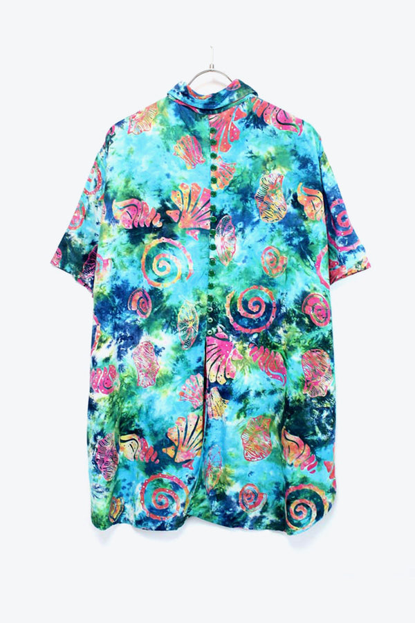 90'S S/S TIE DYE HAWAIIAN SHIRT / GREEN【SIZE:M USED】
