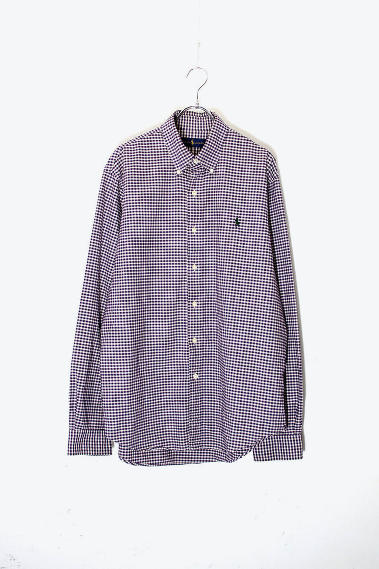 L/S B.D GINGHAM CHECK SHIRT / WHITE / PURPLE [SIZE: L USED]