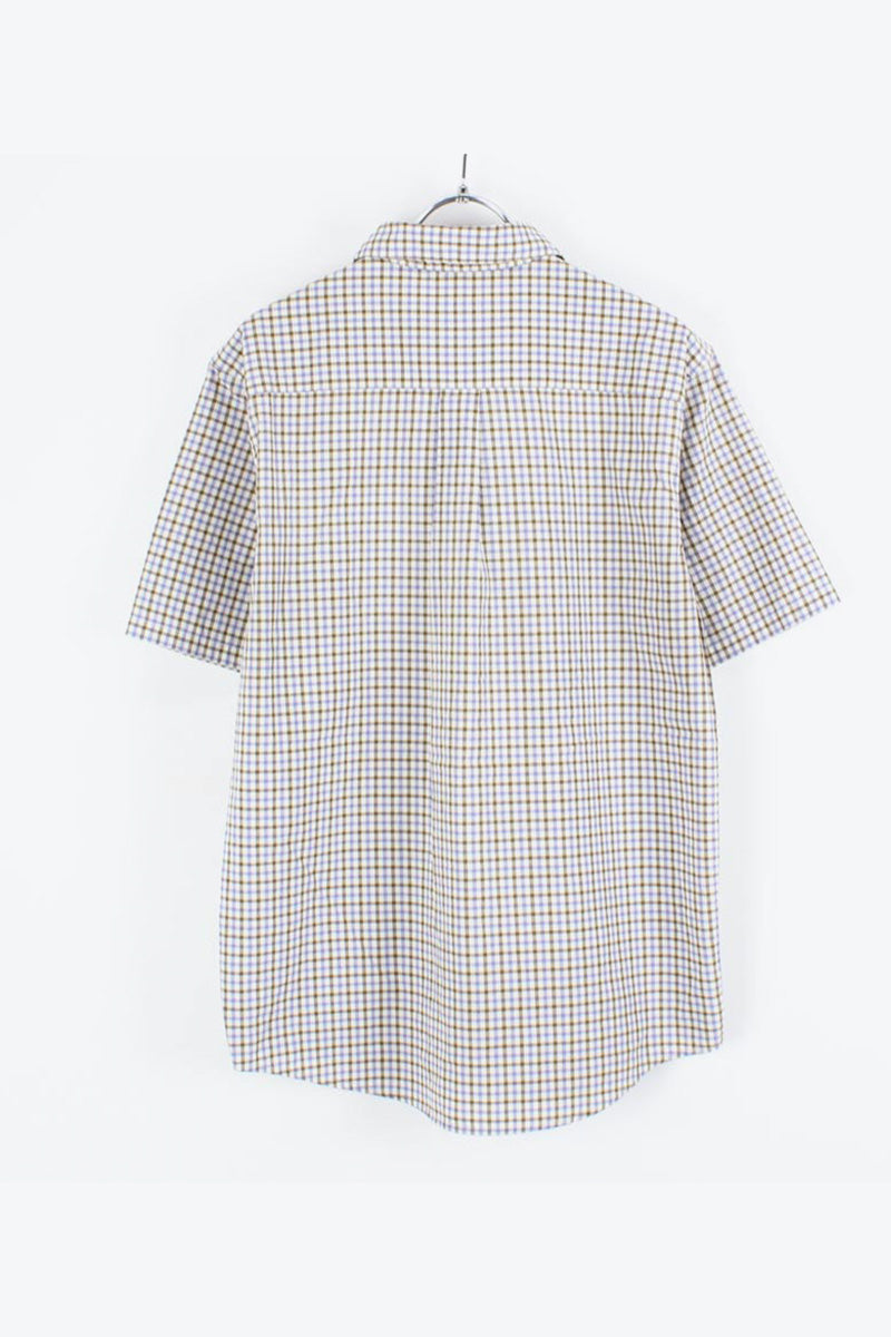 90'S S/S CHECK SHIRT / GRAY/BLUE/WHITE【SIZE:S USED】