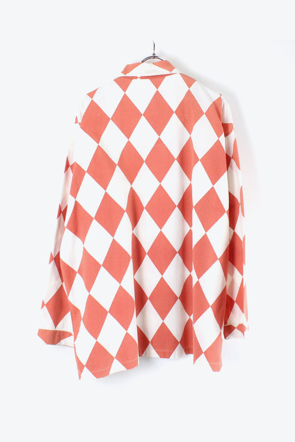 90'S L/S OPEN COLLAR PATTERN PAJAMA SHIRT / PINK/WHITE [SIZE: M相当 USED]