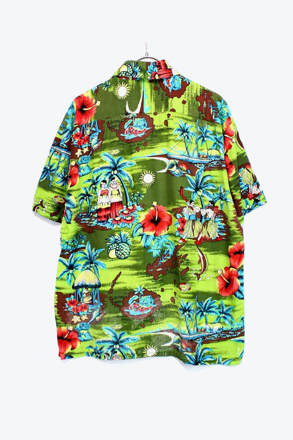 80'S S/S HAWAIIAN SHIRT / GREEN【SIZE:L USED】