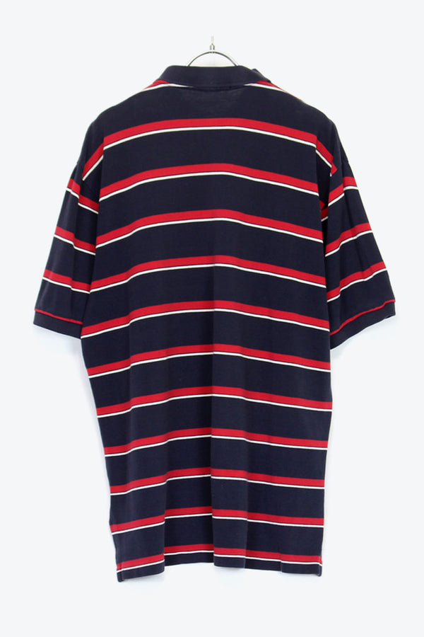 S/S BORDER POLO SHIRT / NAVY/RED【SIZE:L USED】