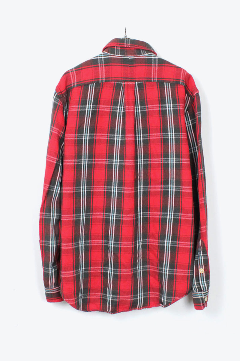90'S L/S COTTON CHECK FLANNEL SHIRT / RED CHECK [SIZE: L USED]