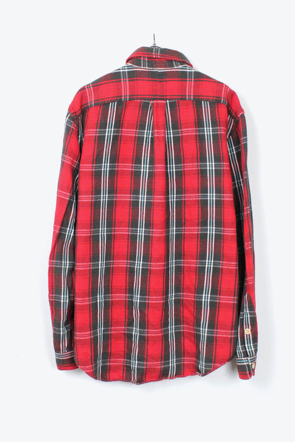 90'S L/S COTTON CHECK FLANNEL SHIRT / RED CHECK [SIZE: L USED]