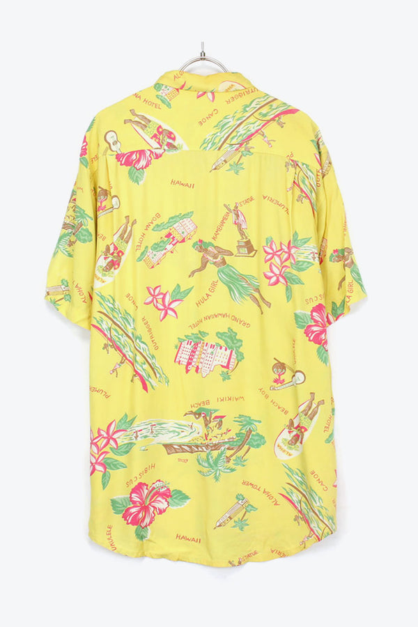 HAWAIIAN RAYON SHIRT / YELLOW【SIZE:M相当 USED】