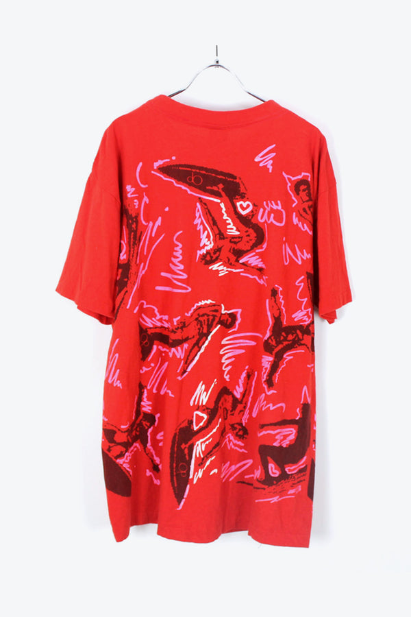 MADE IN USA PRINT T-SHIRT / RED [SIZE:XL USED]