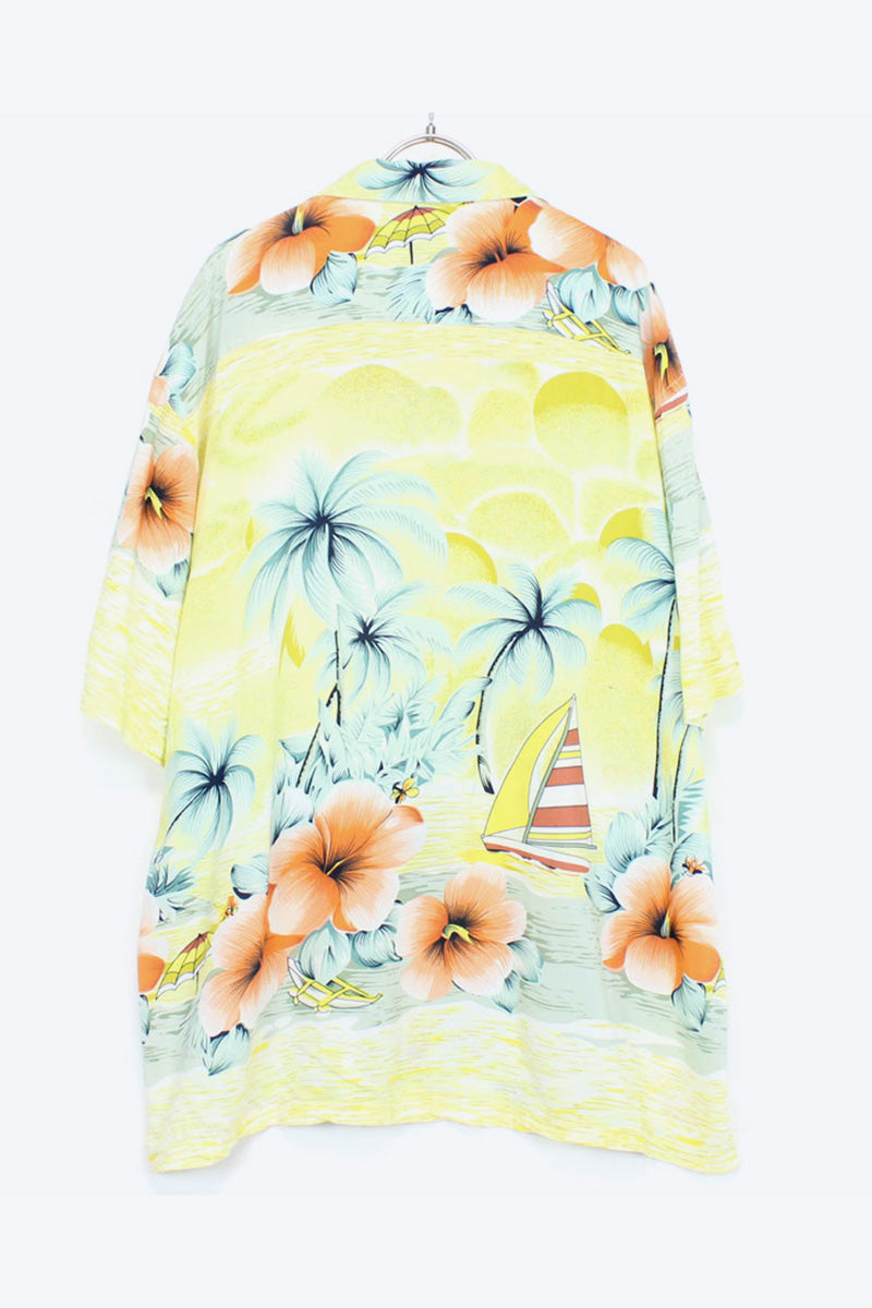 S/S RAYON HAWAIIAN SHIRT / YELLOW【SIZE:XL USED】