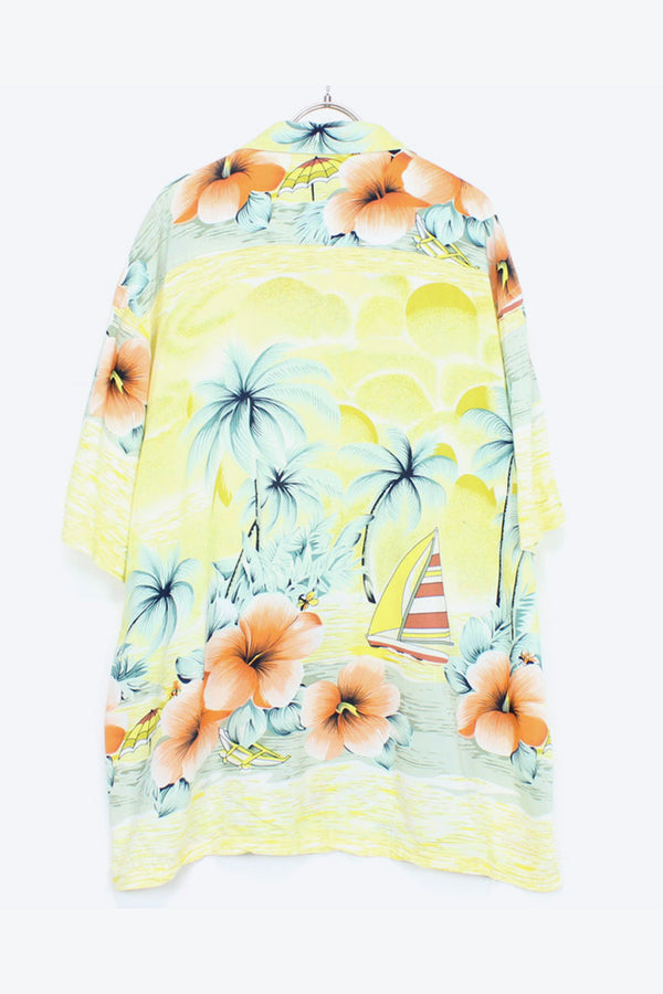 S/S RAYON HAWAIAN SHIRT / YELLOW【SIZE:XL USED】