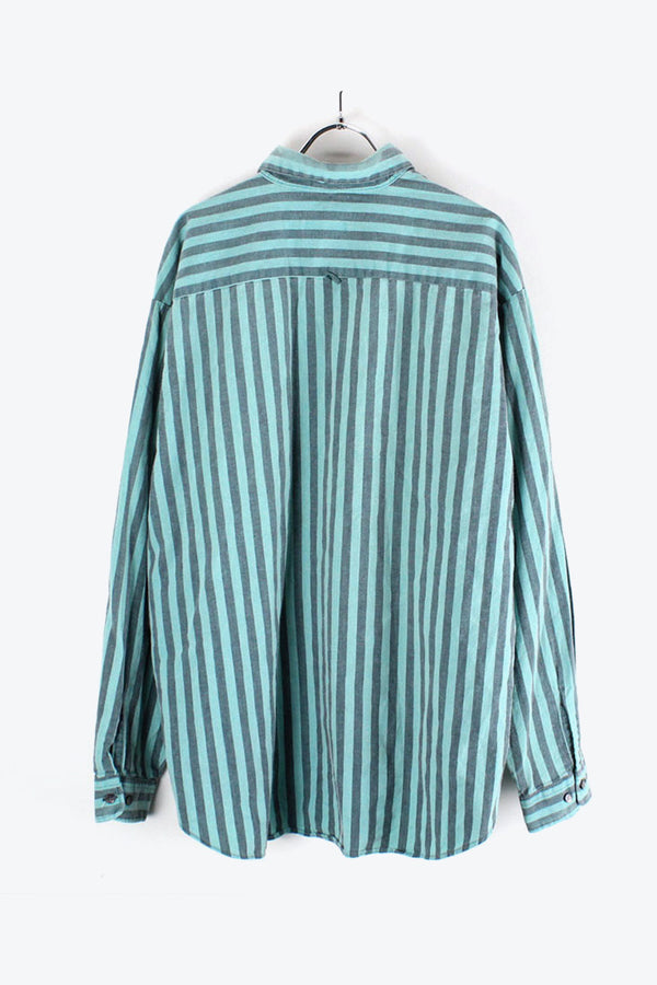 MADE IN USA 90'S L/S STRIPE SHIRT / BLUE BLACK [SIZE: L相当 USED]