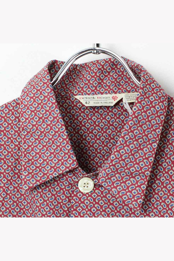 MADE IN ENGLAND 90'S L/S PATTERNED SHIRT / RED [SIZE: 42 USED]