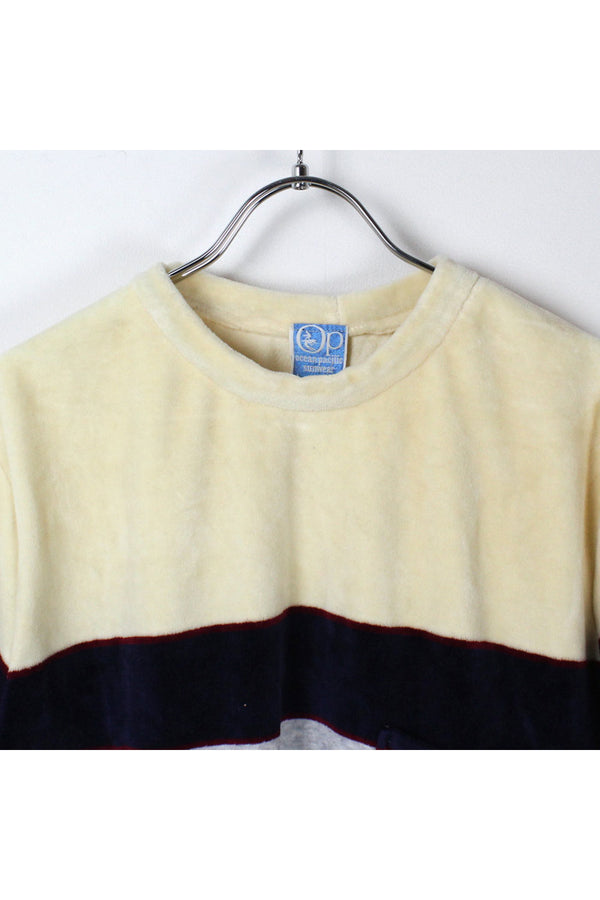 90'S VELOUR T-SHIRT / NAVY/OFFWHITE [SIZE:L USED]