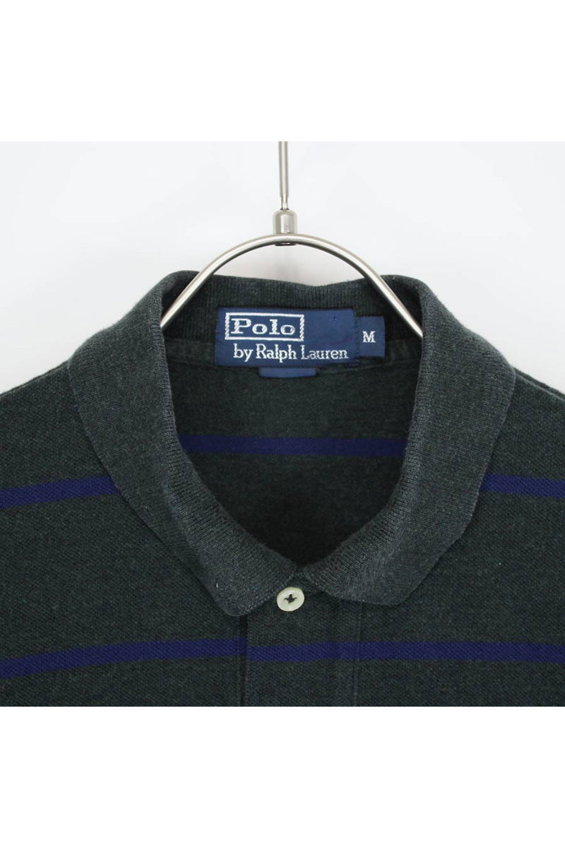 S/S COTTON BORDER POLO SHIRT / GREEN【SIZE:M USED】